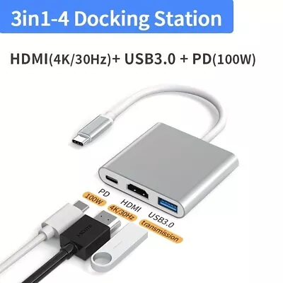 3 In 1 USB-C Multiport Adapter HDMI 4K@30Hz USB3.0 100W PD For Macbook • $8.99