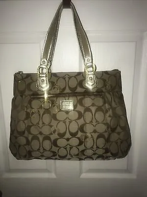 Coach Poppy Signature Heart Glam Tote Khaki / Gold #18711 BEAUTIFUL EXCELLENT • $69.99