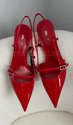 Zara New Woman Ss24 Red Slingback Shoes With Strap Ref:1206/310 • $95.99