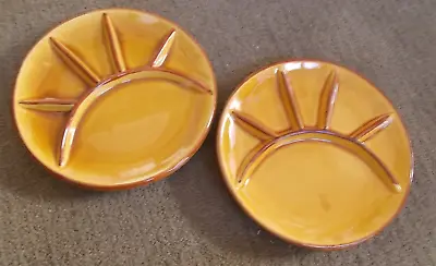Pair Of Vintage Vallauris Yellow Clay Pottery Divided Fondue Plates • $41.99