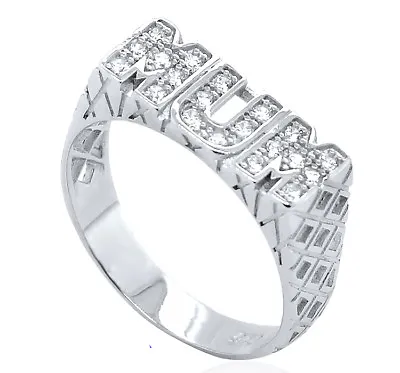 Sterling Silver Cz Mum Ring Mother Mummy Cubic Zirconia Large Sizes Gift Box 925 • £14.99