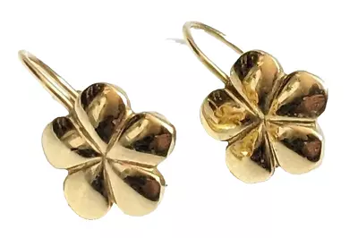 Milor 14K Yellow Gold Dangle Clover Flower Petal Earrings 1.2g *VISIT MY STORE* • $109