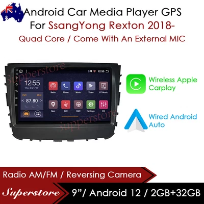 $399 • Buy 9” Android 12 CarPlay Auto Car Stereo GPS Head Unit For SsangYong Rexton 2018-