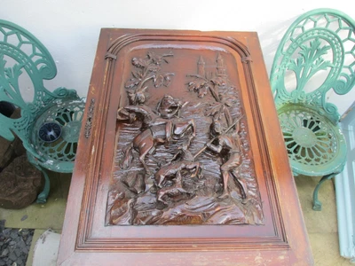 £80 • Buy Victorian Carved Wooden Panel Plaque Door Antique Old Wood Hunting Horse Castle