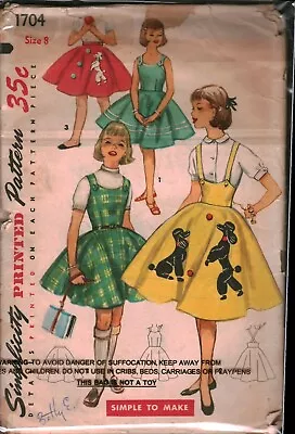 1704 Vintage Simplicity Sewing Pattern Girls Poodle Skirt Jumper 1950s OOP Sew 8 • $5.59