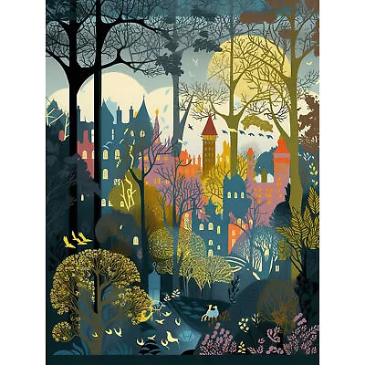 Village Through Sherwood Forest Tree Landscape Huge Art Print Picture 18X24 In • $18.99