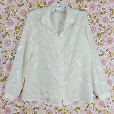 Vintage 70s Blouse Cream With Paisley Pattern In Weave Size 12 ELLES BELLES • £9.60