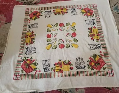 Vintage Red Kitchen 1950s Startex Tablecloth Retro Chic 31x26  Fruit Pears Apple • $6.99