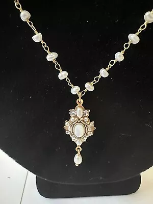 Michal Golan Necklace Pearls And Crystal Brass Electroplated With 24k Gold • $79.99