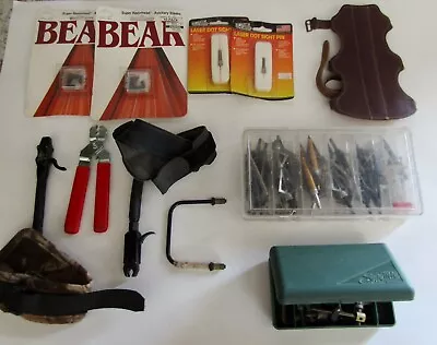 Lot Of Vintage Archery Bow Hunting Equipment Parts Arrowheads Bear Game Tracker • $24