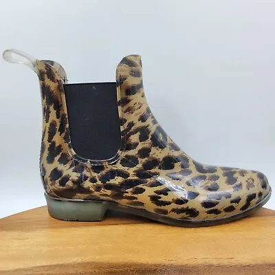 J Crew Women’s 9 Animal Print Waterproof Rubber Pull On Ankle Chelsea Rain Boots • $15.99