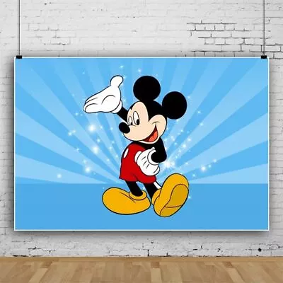 Blue Mickey Mouse Backdrop Boys Birthday Party Photo Background Banner Decor • $33.27