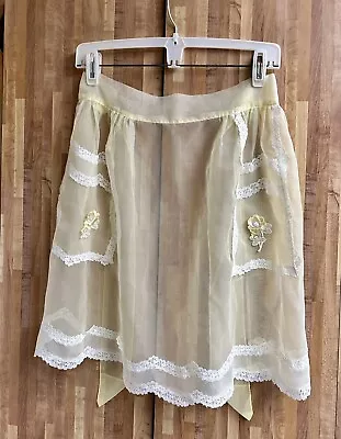 Vintage Mid Century Organza Sheer Hostess Apron With Lace / Pockets • $14