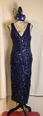 Windsor Evening Dress Formal Prom Cruise Wear Navy W/Sequins Md Mask Sold Sep. • $44.95