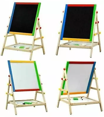 £23.70 • Buy 2 In 1 Kids Double Sided White Board And Chalk Board Wooden Easel Adjustable