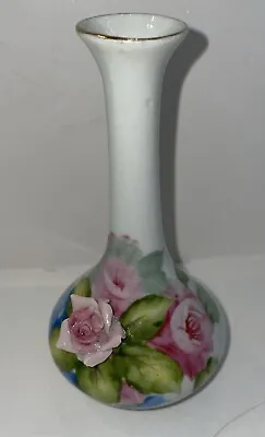 Vintage MK Hand Painted Mini Bud Vase Raised Pink Rose Made In Occupied Japan • $12