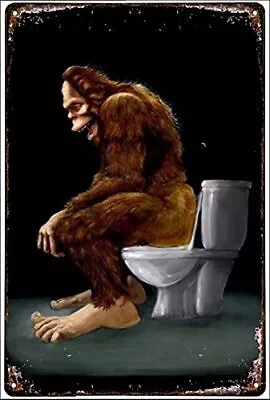 Bigfoot Sitting On Toilet Funny Retro Metal Tin Sign Vintage Bathroom Toilet Dec • $13.86