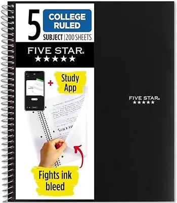 Five Star Spiral Notebook + Study App 5 Subject 200 Sheets; Fast Free Shipping • $12.99