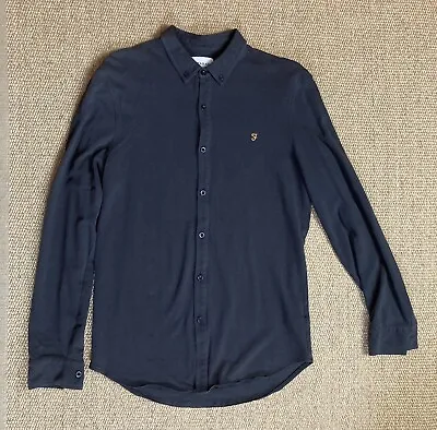 Farah Mens Long Sleeved Button Up Shirt Polo Black Cotton Sz M VGC • £5.99
