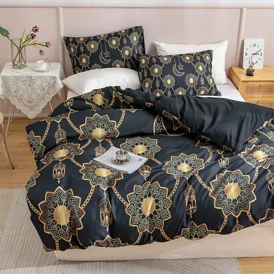 3D Moon Star Street Lamp Black Quilt Cover Set Duvet Cover Bedding Pillowcases 2 • $67.49