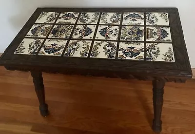 1930s VTG Mission Art CUSTOM TILE Hand Carved Monterey Spanish Top Side Table • $1300