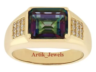 Mystic Topaz Gemstone With 14K Gold Plated Silver Ring For Men's #722 • $101.46