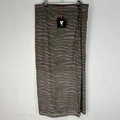 V By Very Mesh Midi Skirt Zebra Print Khaki Green UK16 (PLLPF) W32-42 L35” • £10