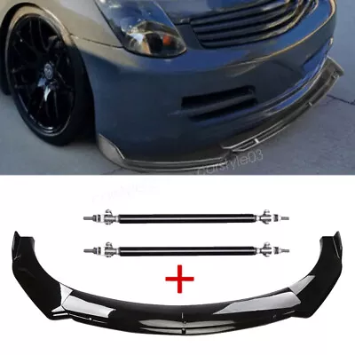 For Infiniti G35 G37 Glossy Black Front Bumper Lip Body Kit Spoiler +Strut Rods • $79.99