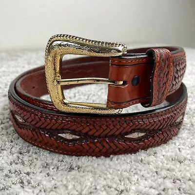 Nocona Belt Men Size 46 Western Brown Leather Gold Buckle Silver Accents EUC • $28.89