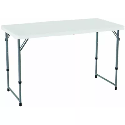 Folding Utility Table 4 Ft Adjustable Height Picnic Camping Plastic Steel White • $69.95