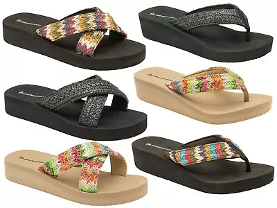 Ladies Womens Summer Sandals Dunlop Low Wedge Toe Post Holiday Beach Flip Flops • £9.99