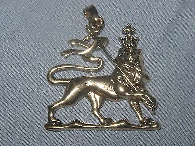 New Brass Gold Tone Ethiopia Lion Of Judah Rasta Crown Pendant Charm Necklace • $12.99