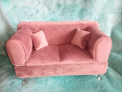 Plush Dollhouse Mini Mauve Pink Sofa Couch Flip Top Jewelry Box W/mirror • $15.25