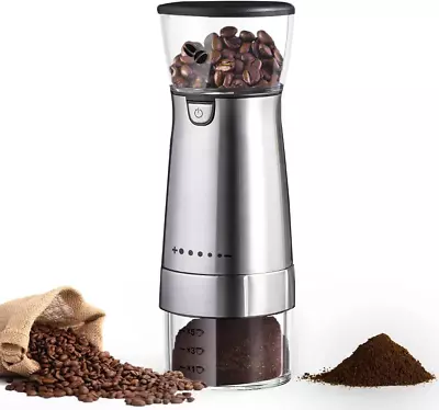 Portable Burr Coffee Grinder Electric Adjustable Stainless Steel Rechargeable C • $46.99