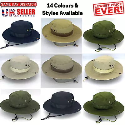 Mens Outdoor Sun Hat Bucket Safari Bush Boonie Hiking Fishing Cap Wide Brim UK • £7.98