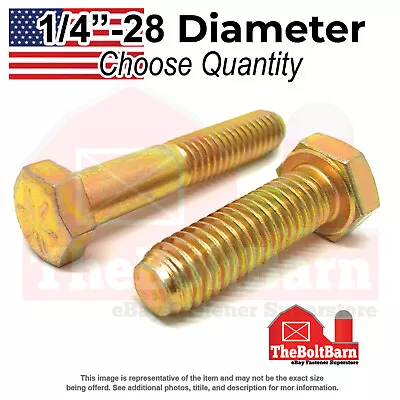 1/4 -28 Grade 8 Fine Hex Cap Screws Zinc Yellow USA Made (Choose Length & Qty) • $7.89