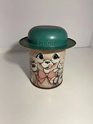 Vintage Honey Bear Tin Can With Green Forrest Cap 4  Wide • $12.99