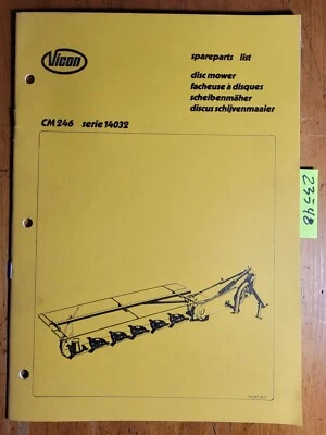 $20 • Buy Vicon CM246 Series 14032 Disc Mower Parts Manual 70.001.837