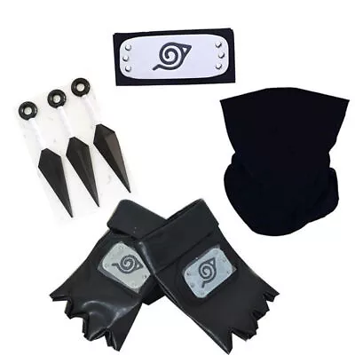 Anime Naruto Hatake Kakashi Cosplay Accessories Headband Gloves Mask Kunai Set • £13.67