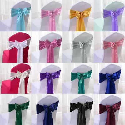 £1.59 • Buy 25 50 100 Satin Sash Chair Cover Bow Wider Sashes Wedding Party Decor 18x275cm