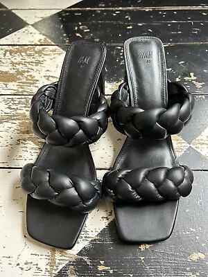 H&M Ladies Chunky Black Plait Mules /Sandals EU42 UK8 New/Unworn - Tried On Only • £15