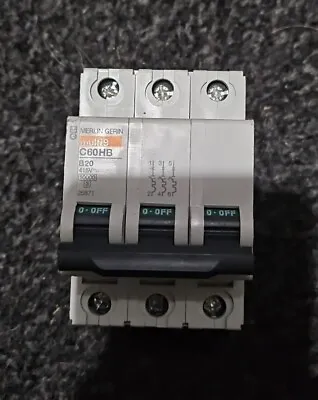 Merlin Gerin MCB 20 Amp Triple Pole 3 Phase Breaker Type B 20A C60HB320 25871 • £8.50