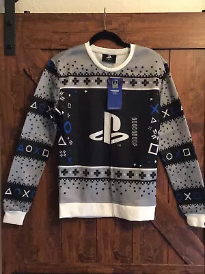 $20 • Buy PlayStation Christmas Ugly Holiday Sweater New Mens Small Black Gray PS