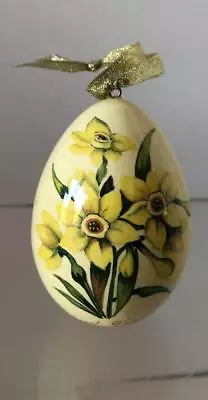 Wooden Egg Ornament Hand Painted Mount Vernon Lady Washington Daffodil EASTER • $10.49