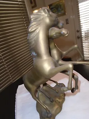 Large Brass Sculpture Horses Rearing Art Home Decor Statue Equine 17  • $94.11