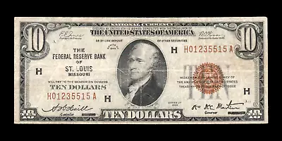 1929 Ten Dollar National Currency Note St. Louis MO Circulated • $77.35