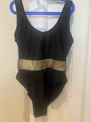 Black Misguided Black Swimsuit With Gold Elastic Waistband Size 10 • £5