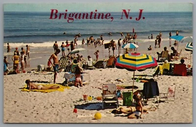 $6.67 • Buy Brigantine NJ Beach Scene Sunbathing Beach Umbrellas Chrome Postcard
