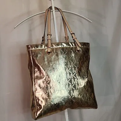 Michael Kors Jet Set Grab Bag MK Logo Mirror Metallic Tote Purse Bag Handbag  • $65