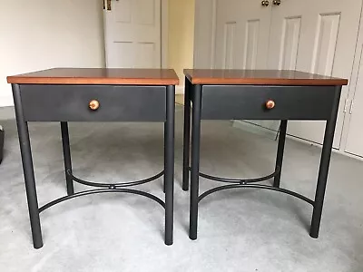 Pair Resistub Bolero  Cherrywood With Grey Steel Bedside Tables • £35